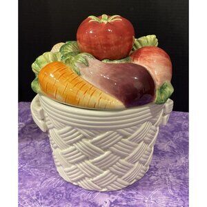 Fitz‎ & Floyd Vegetable Garden Basket Canister 1991 Vintage 7 Inch Cottagecore